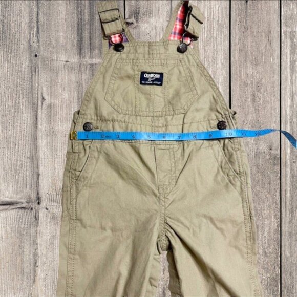 Oshkosh B'gosh Tan with Pink Plaid‎ Girls Toddlers Overalls Size 18M - Picture 9 of 11